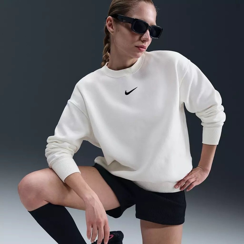 Nike Phoenix Fleece Over-Oversized Crewneck Sweatshirt Sail White Medium - Picture 2 of 9